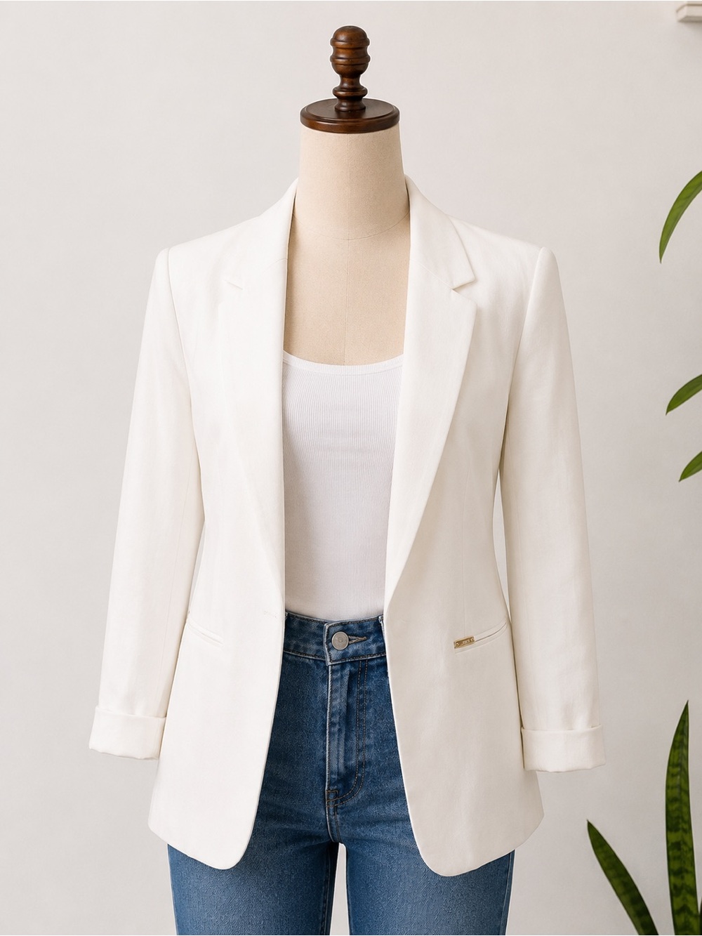 NWT JONES NY Women's Cream Tailored Linen Blazer Jacket Off White Small